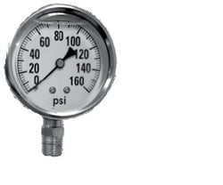 2141GXB160 - Pressure Gauge, 2-1/2" Face, Stainless Steel, Liquid Filled, 0 - 160 PSI